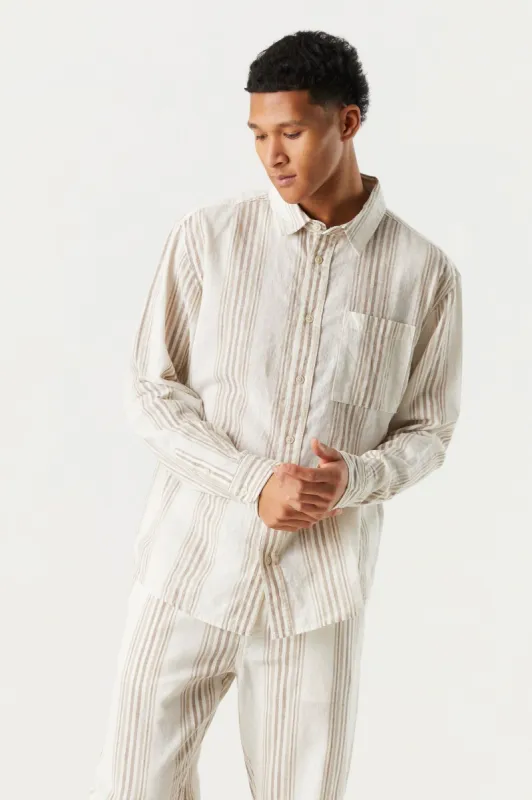 Striped Linen Button-Up Long Sleeve Shirt sold by Charlotte Russe