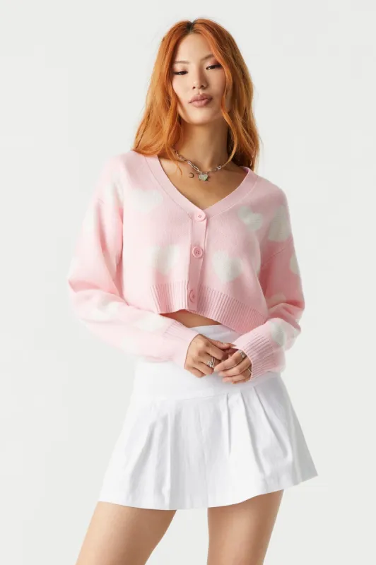 Heart Print Knit Crop Cardigan sold by Charlotte Russe