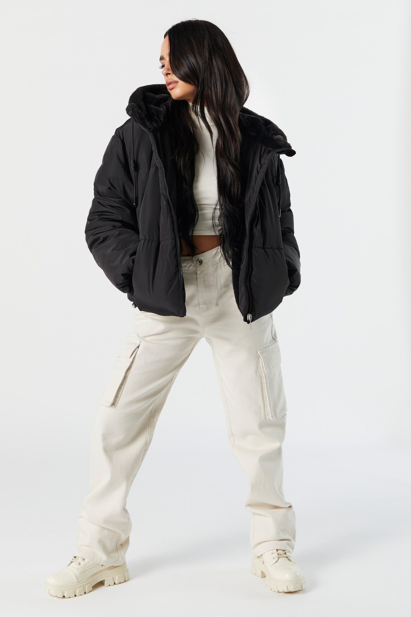 Fur Lined Puffer Jacket sold by Charlotte Russe product image thumbnail 4