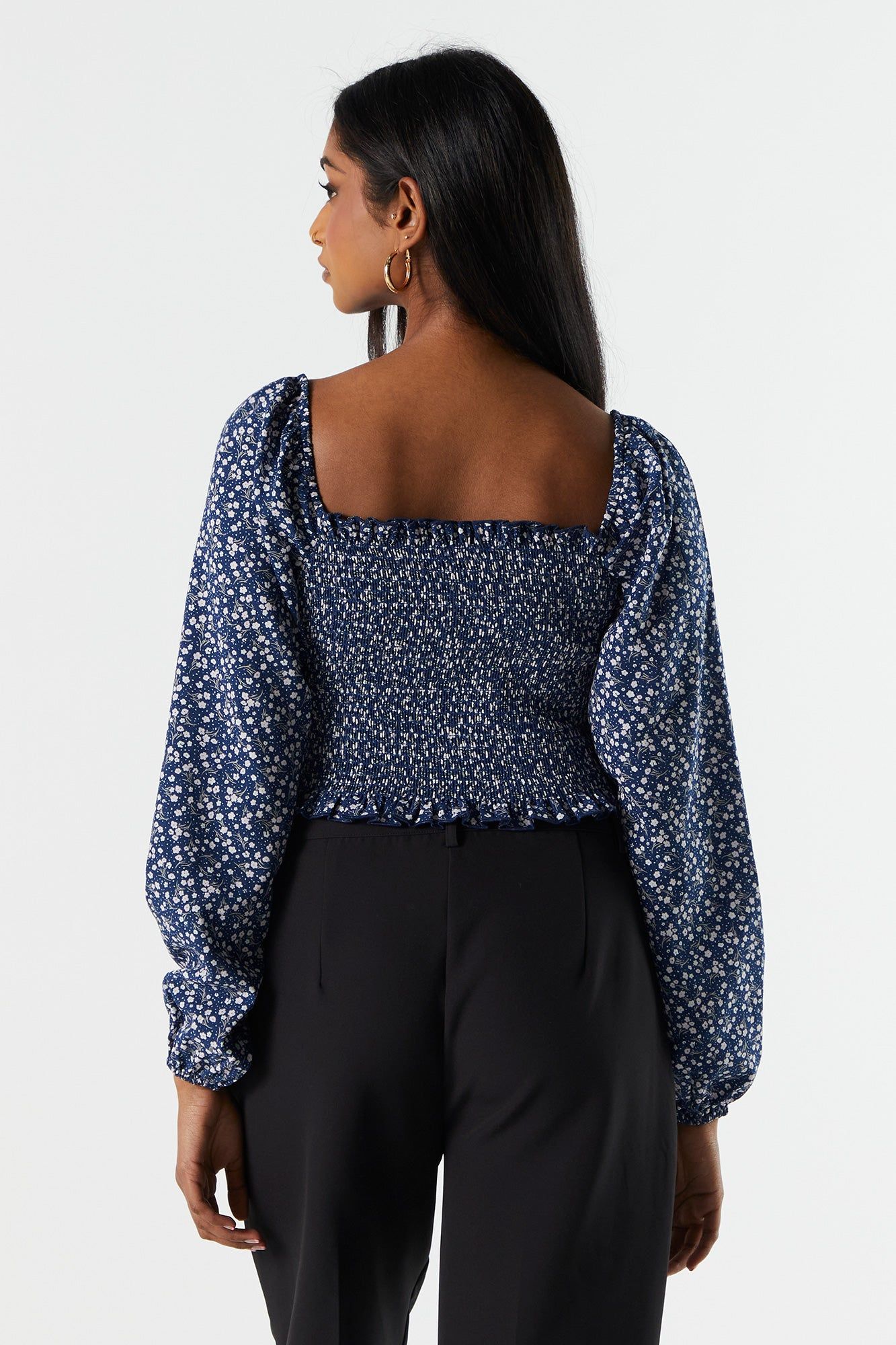 Blue Floral Smocked Milkmaid Top sold by Charlotte Russe product image thumbnail 3