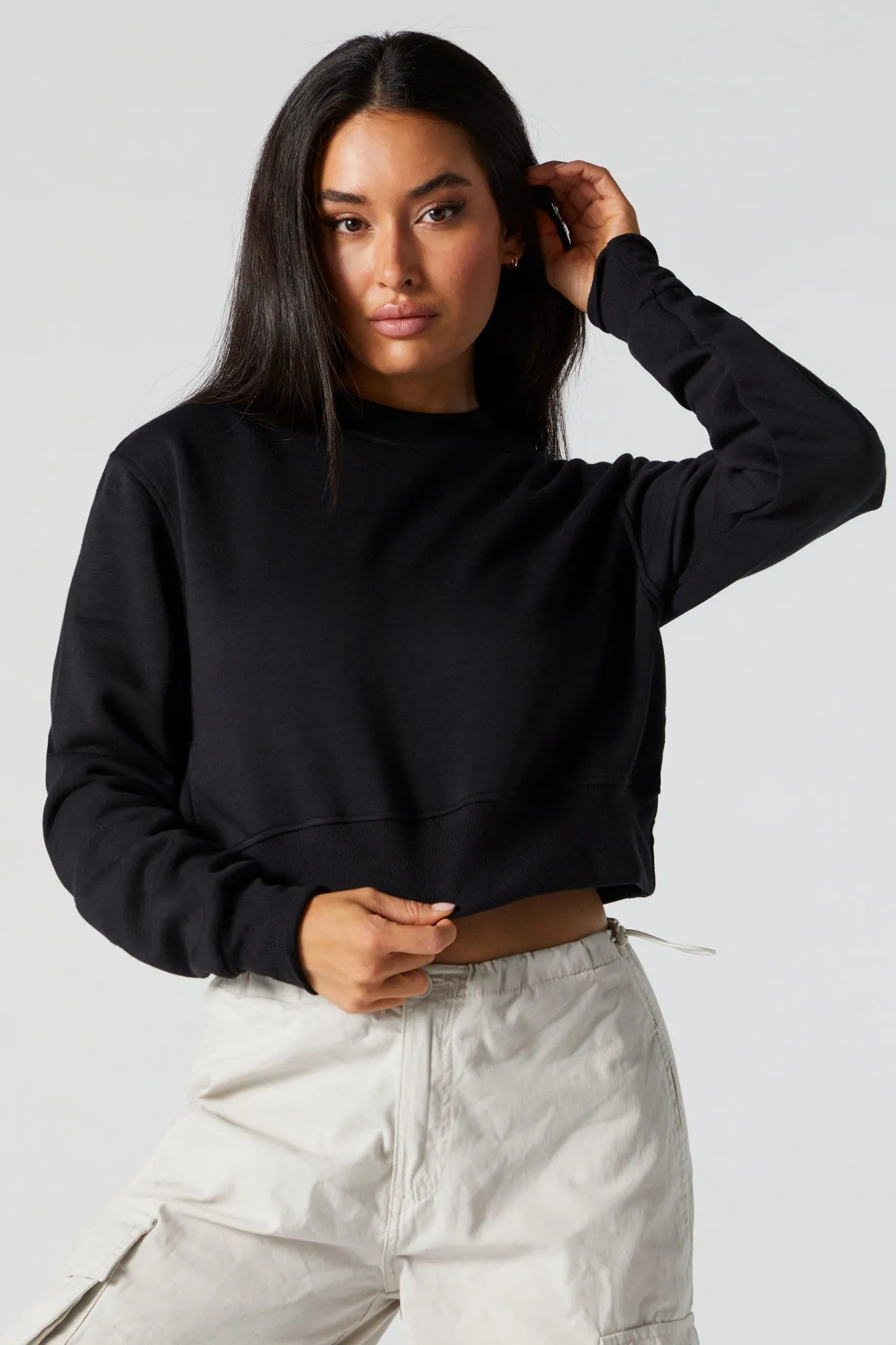 Fleece Cropped Sweatshirt sold by Charlotte Russe product image thumbnail 2
