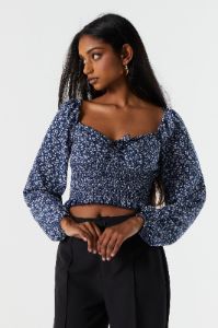 Blue Floral Smocked Milkmaid Top sold by Charlotte Russe