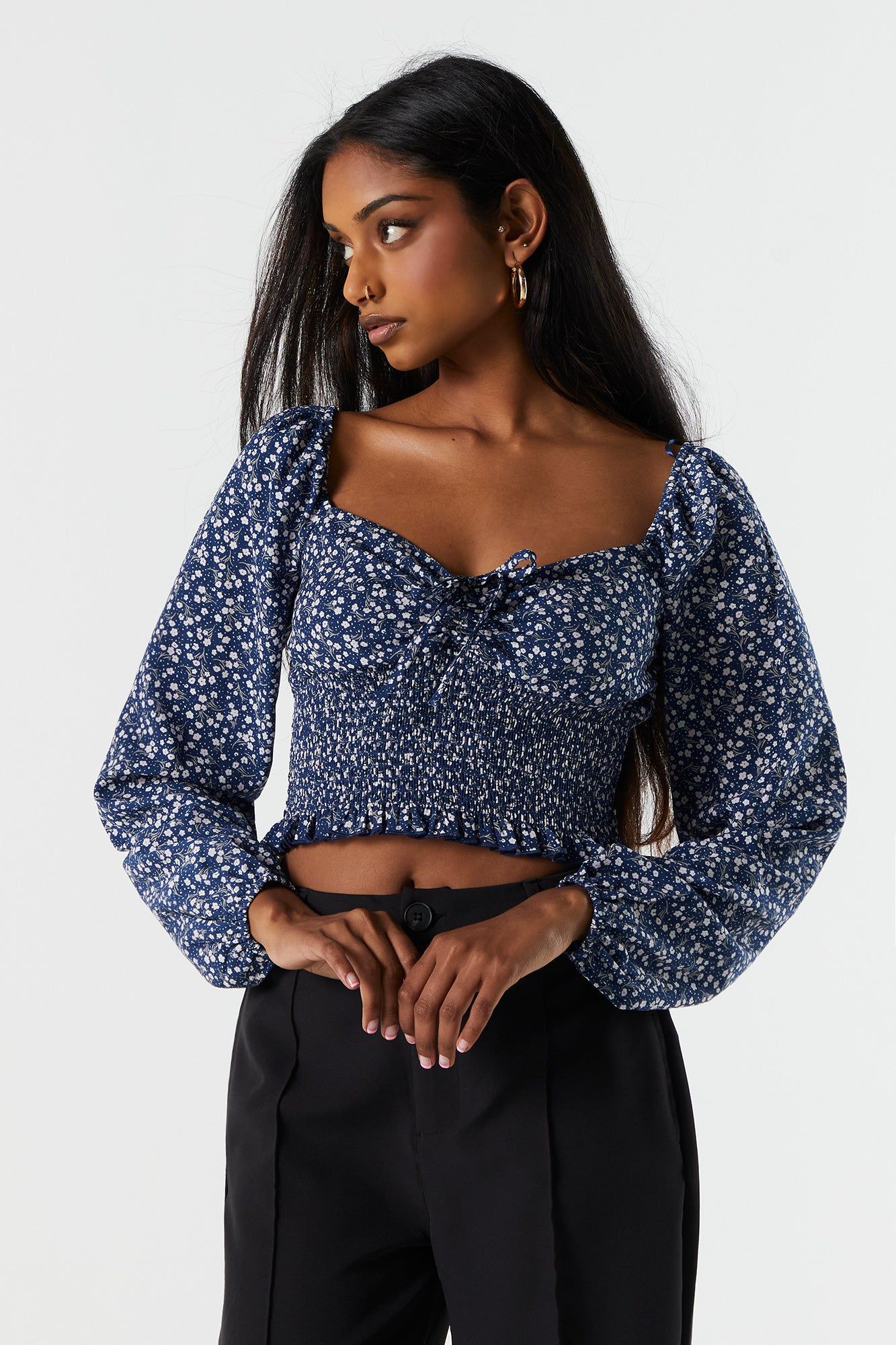 Blue Floral Smocked Milkmaid Top sold by Charlotte Russe product image thumbnail 2