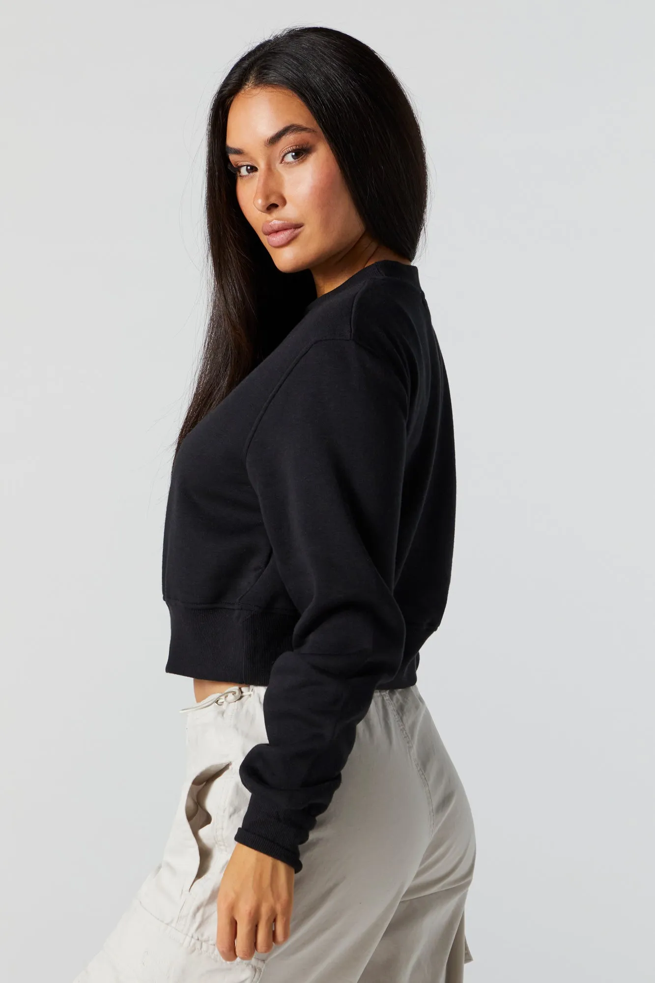 Fleece Cropped Sweatshirt sold by Charlotte Russe product image thumbnail 3