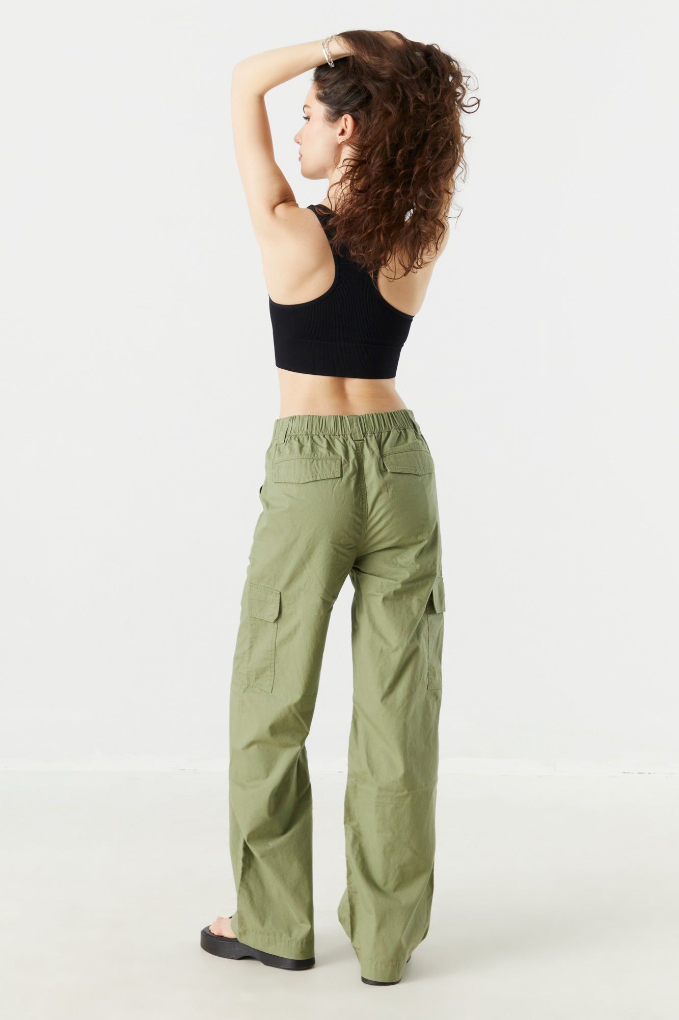 Green Poplin Wide Leg Cargo Pant sold by Charlotte Russe product image thumbnail 3