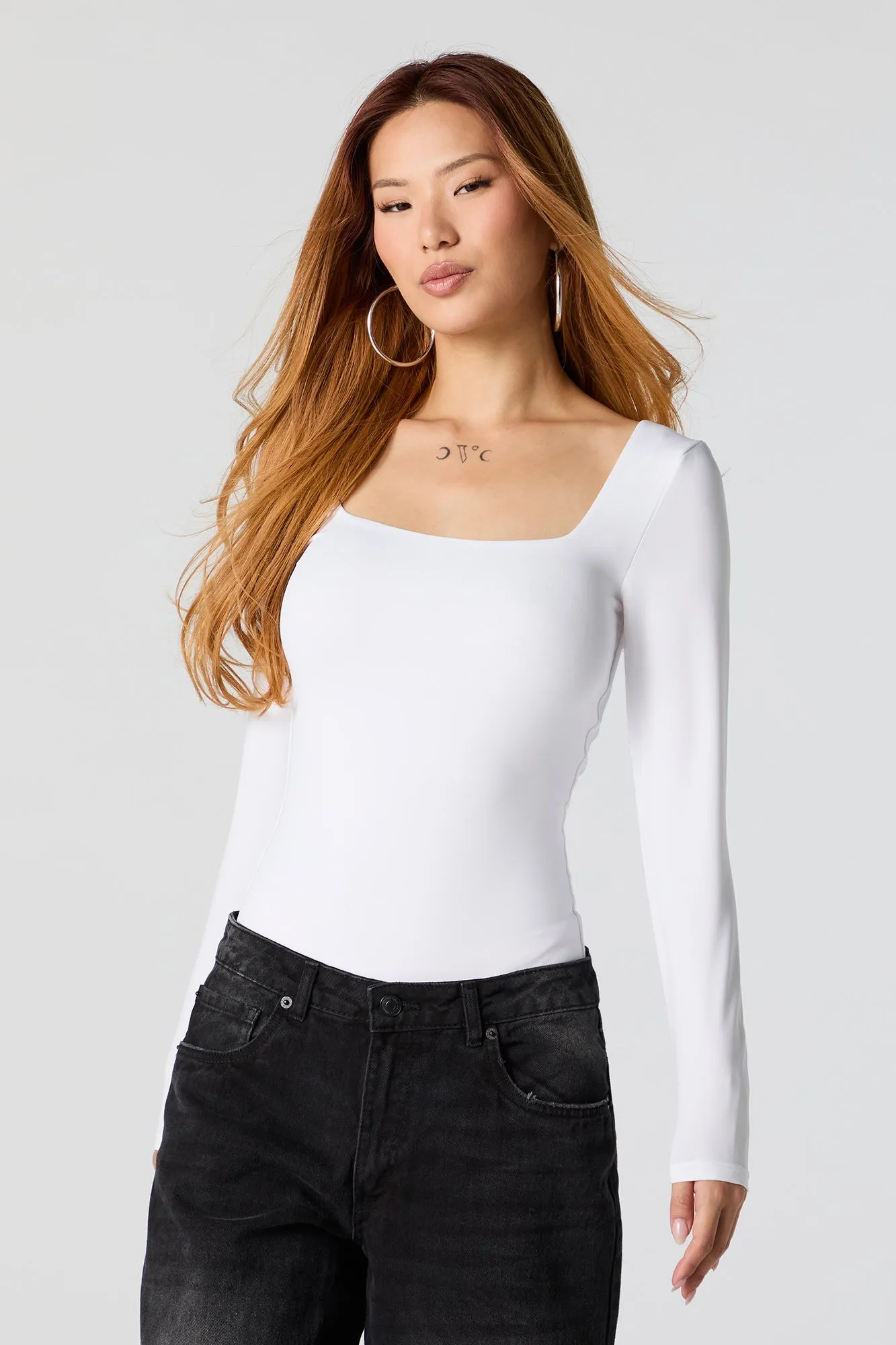 Contour Square Neck Long Sleeve Bodysuit sold by Charlotte Russe