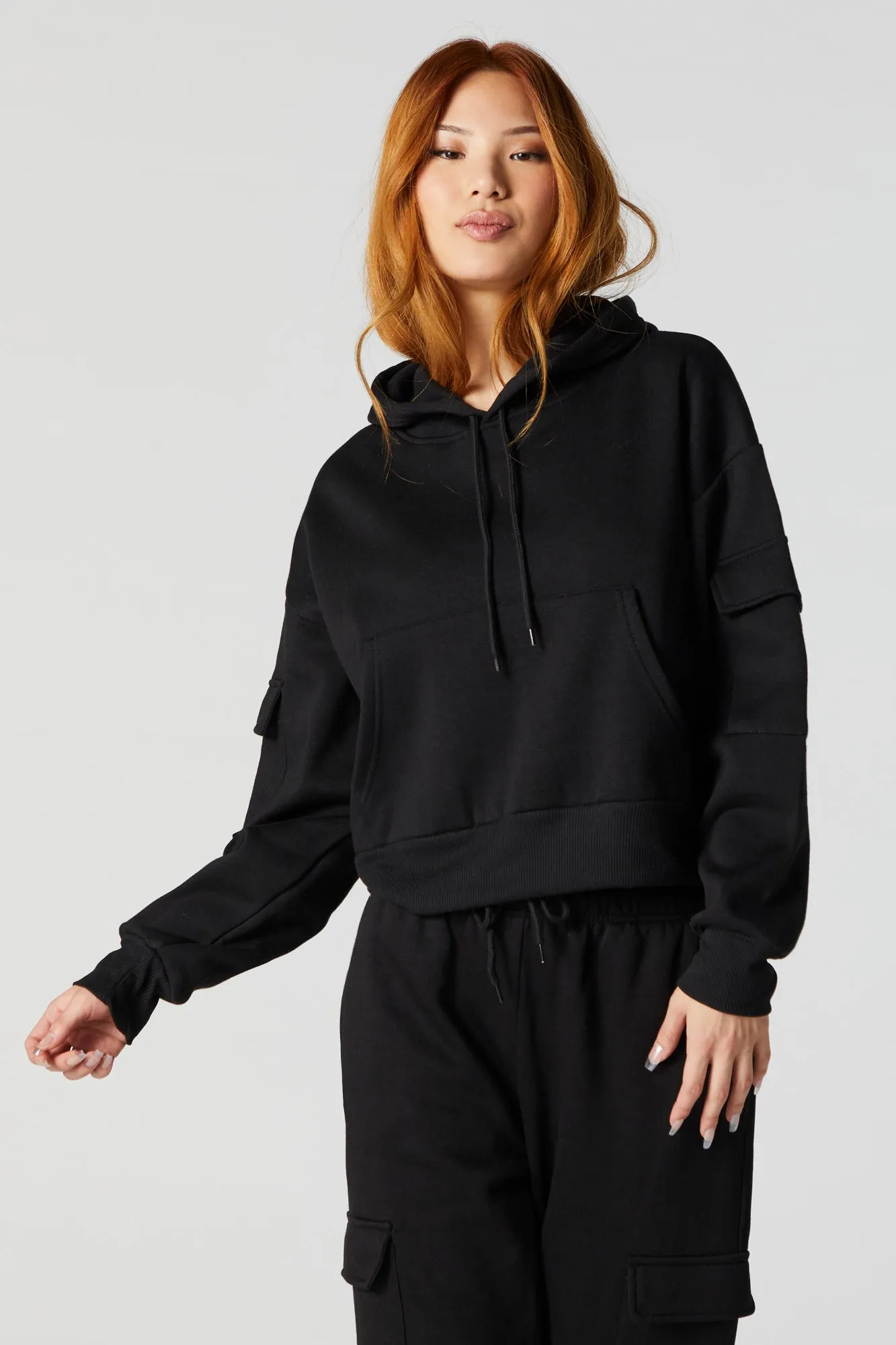 Fleece Cargo Hoodie sold by Charlotte Russe product image thumbnail 4