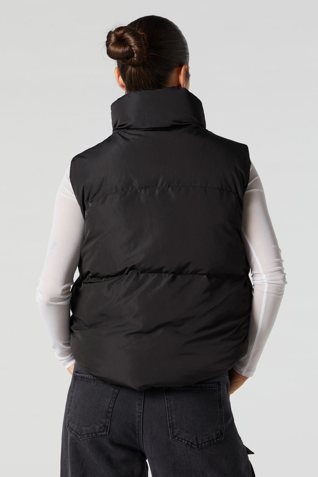 Balck Zip-Up Cropped Puffer Vest sold by Charlotte Russe product image thumbnail 2