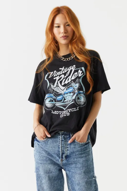 Vintage Rider Moto Club Graphic Boyfriend T-Shirt sold by Charlotte Russe