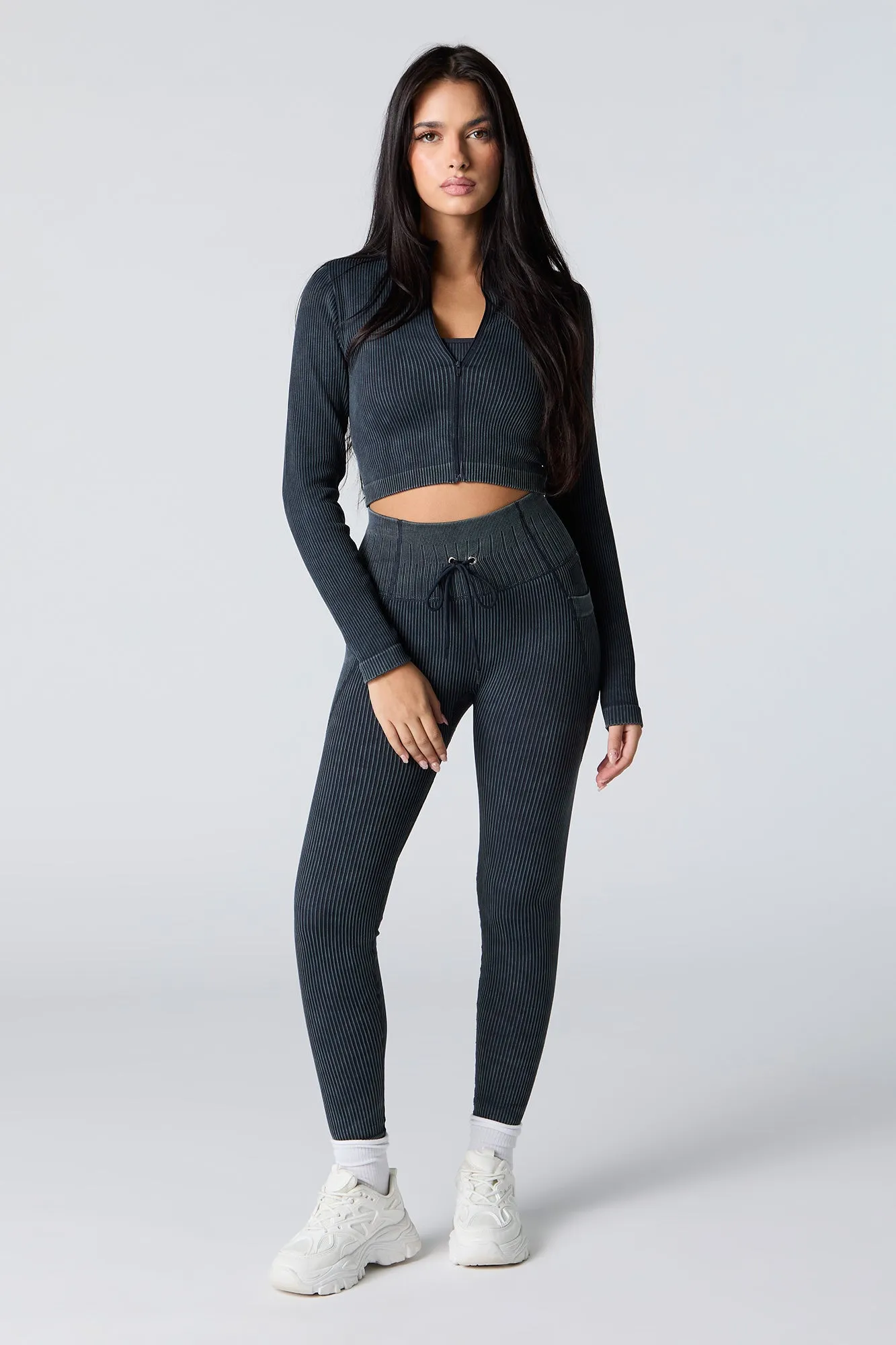 Sommer Ray Active Seamless Ribbed Zip-Up Long Sleeve Top sold by Charlotte Russe product image thumbnail 3