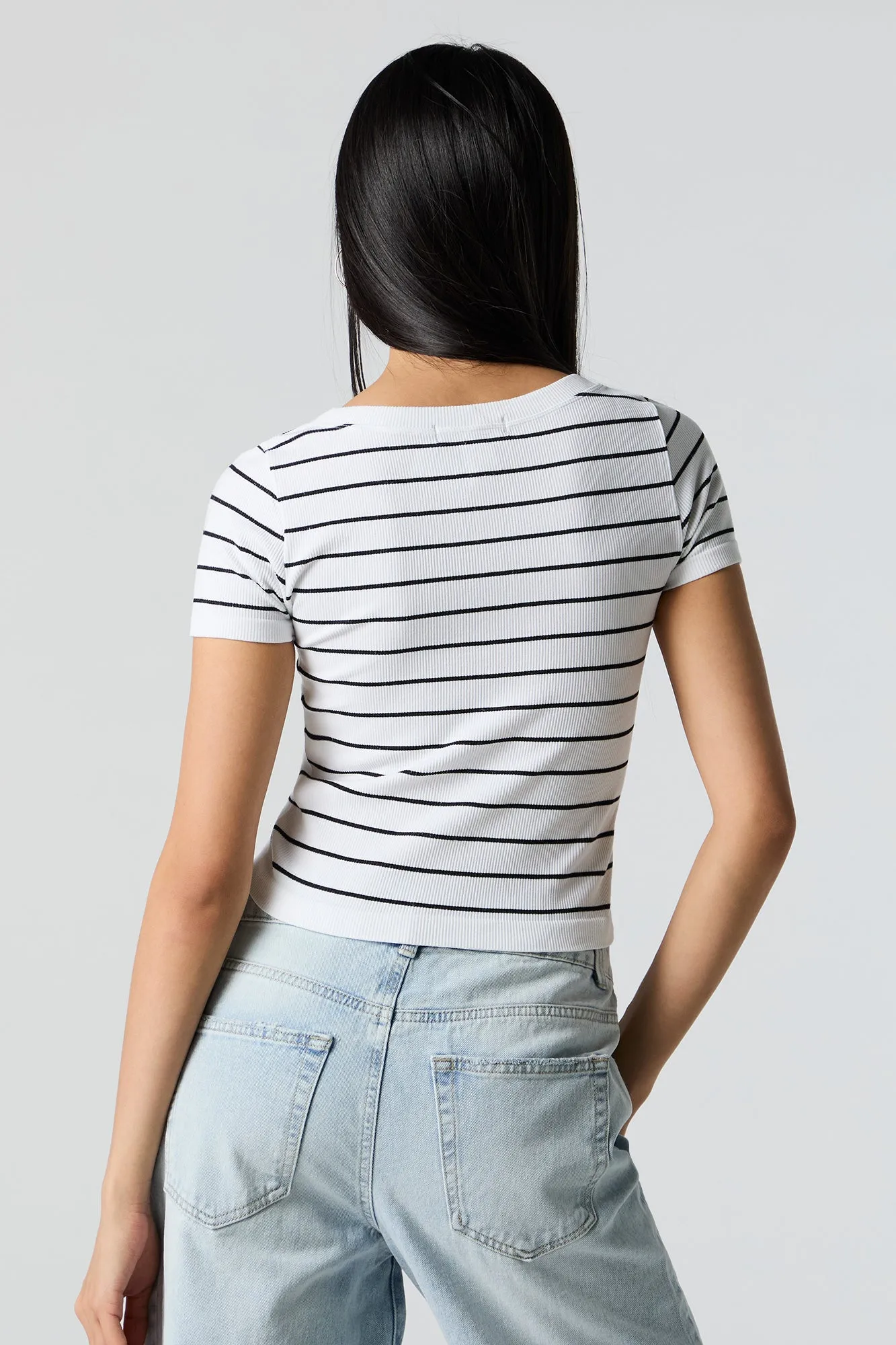 Striped Seamless Ribbed Scoop Neck T-Shirt sold by Charlotte Russe product image thumbnail 2