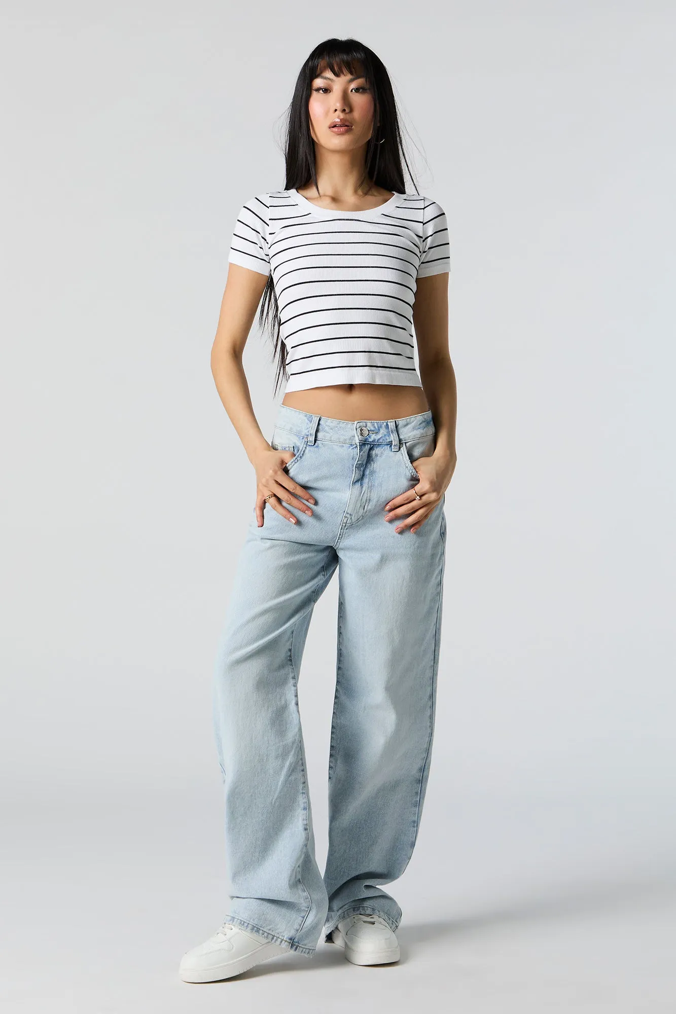 Striped Seamless Ribbed Scoop Neck T-Shirt sold by Charlotte Russe product image thumbnail 3