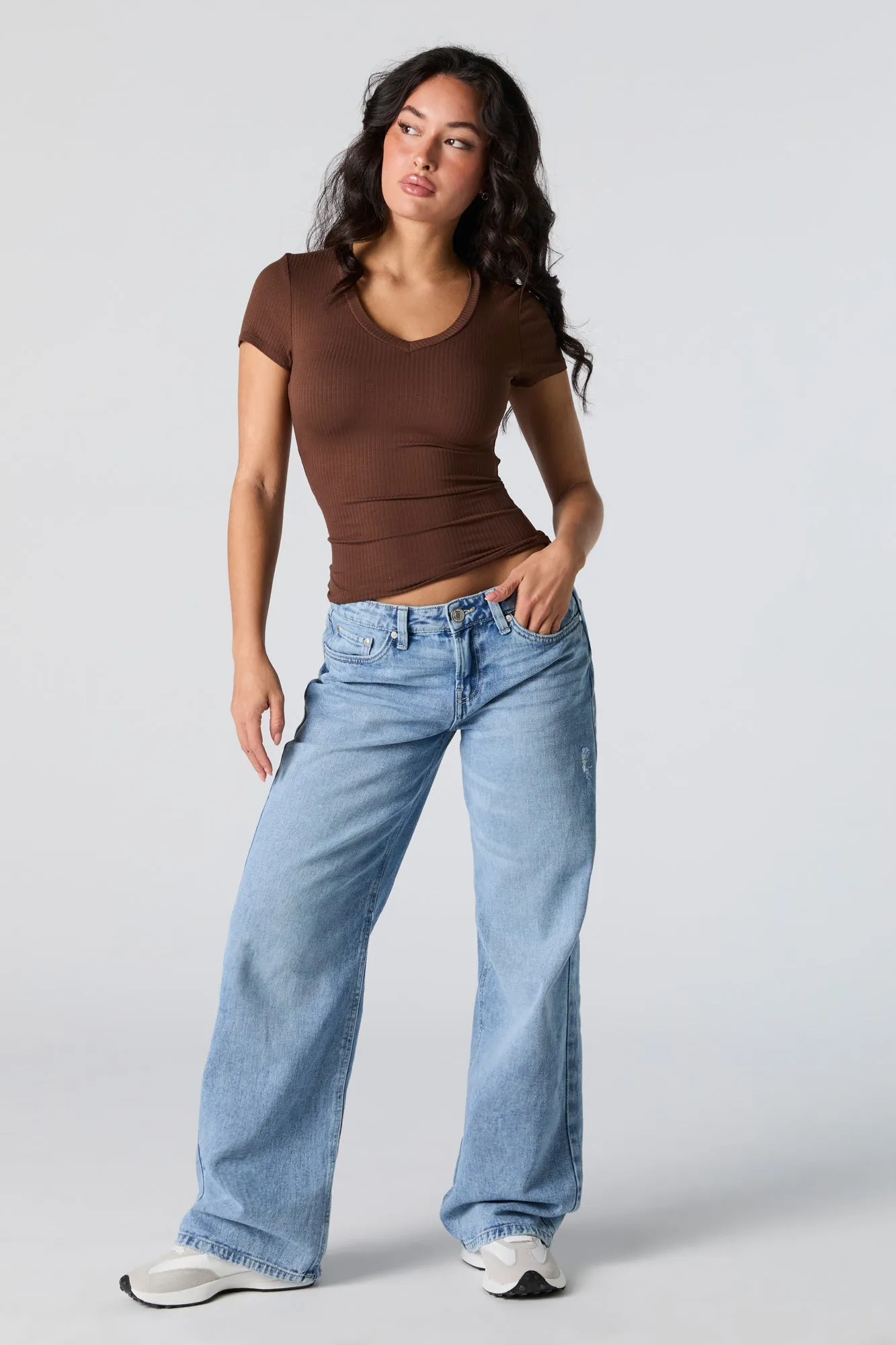 Ribbed V-Neck T-Shirt sold by Charlotte Russe product image thumbnail 3