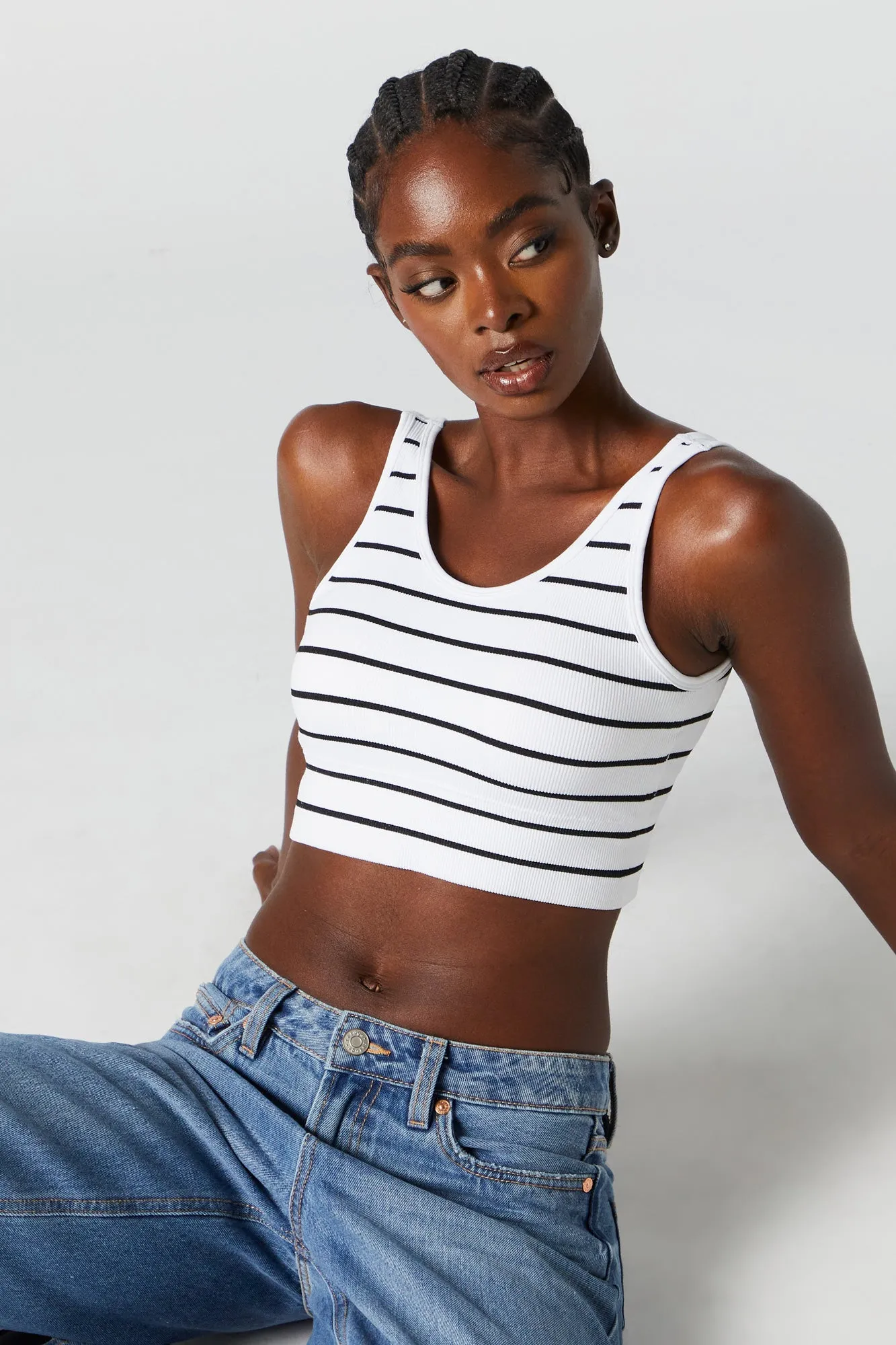 Striped Padded Scoop Neck Tank sold by Charlotte Russe