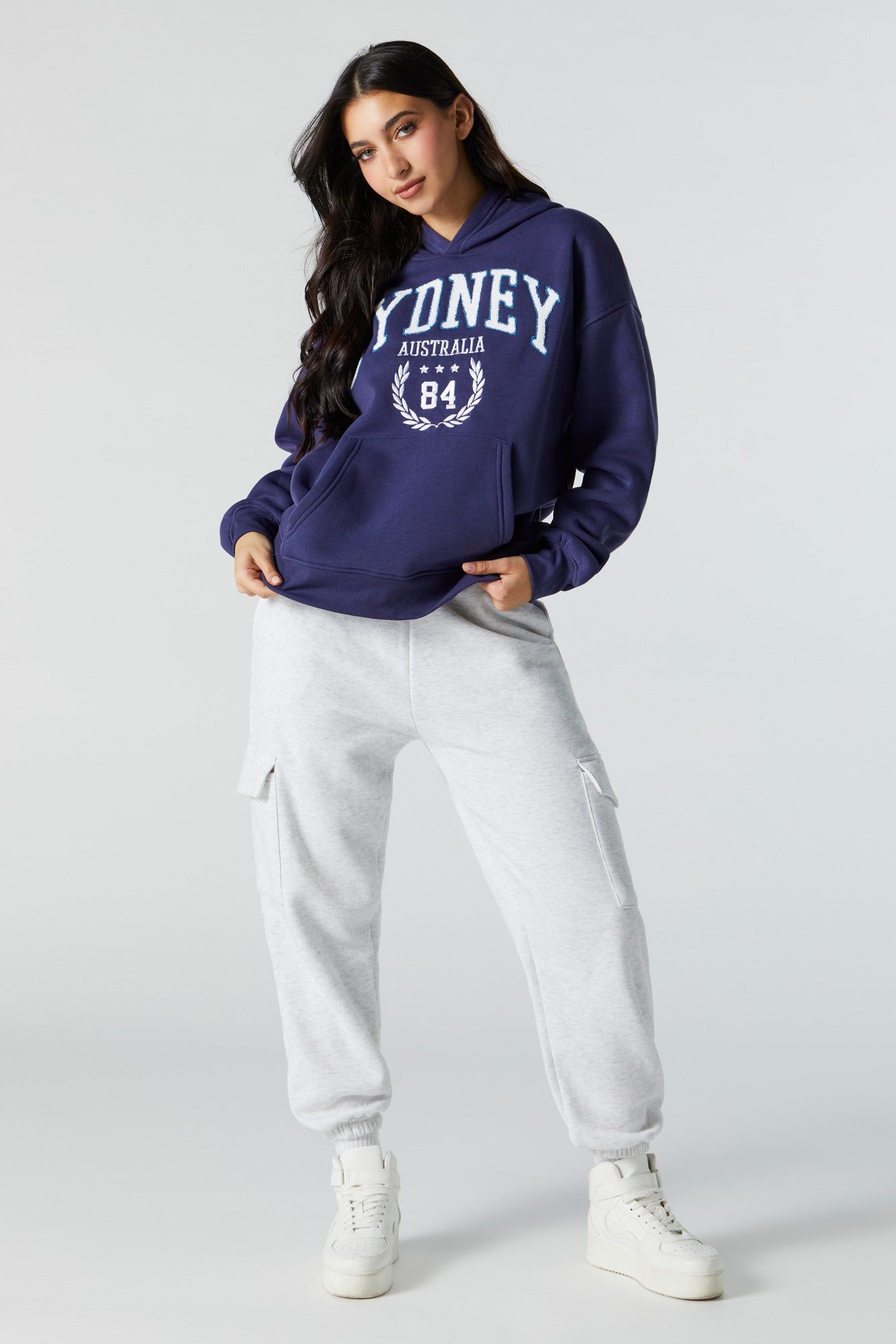 Chenille Embroidered Sydney Fleece Hoodie sold by Charlotte Russe product image thumbnail 3