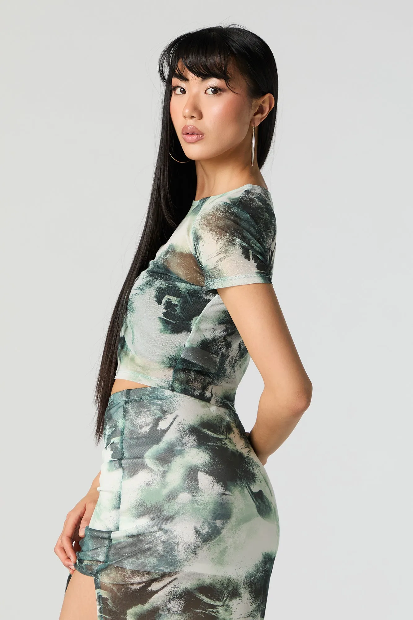 Green Abstract Mesh Cropped T-Shirt sold by Charlotte Russe product image thumbnail 2