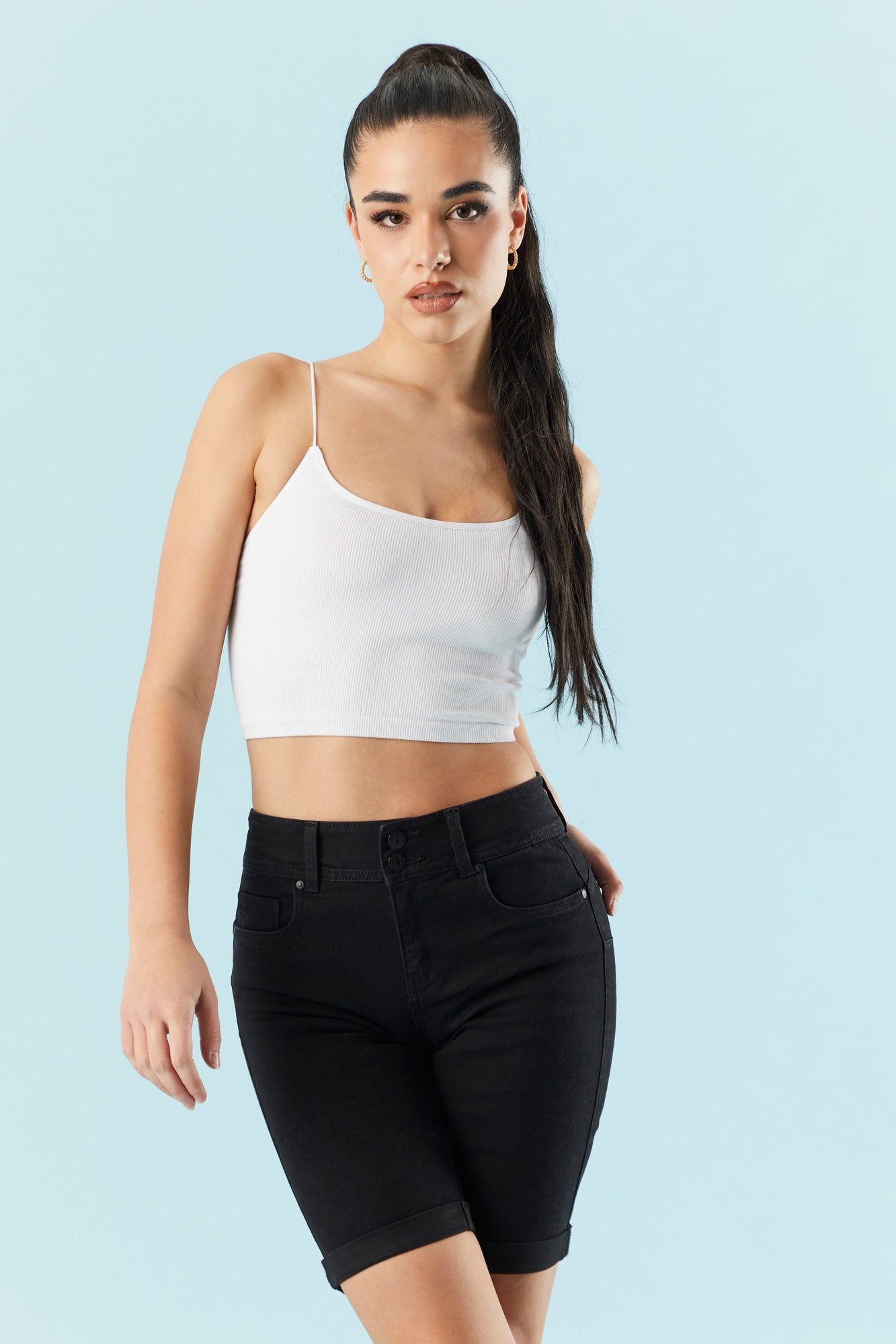 Black Wash Bermuda Denim Short sold by Charlotte Russe