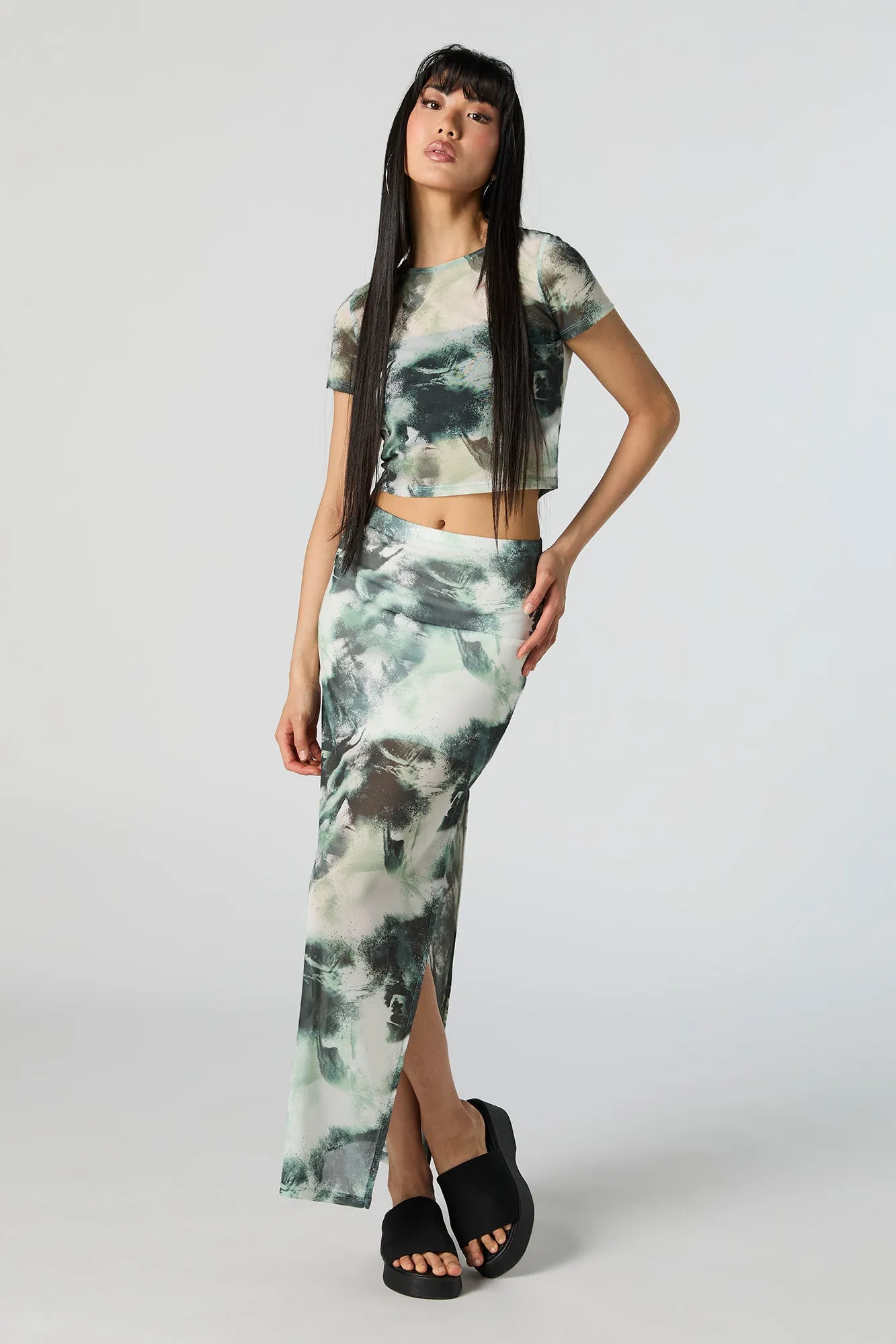 Green Abstract Mesh Cropped T-Shirt sold by Charlotte Russe product image thumbnail 3