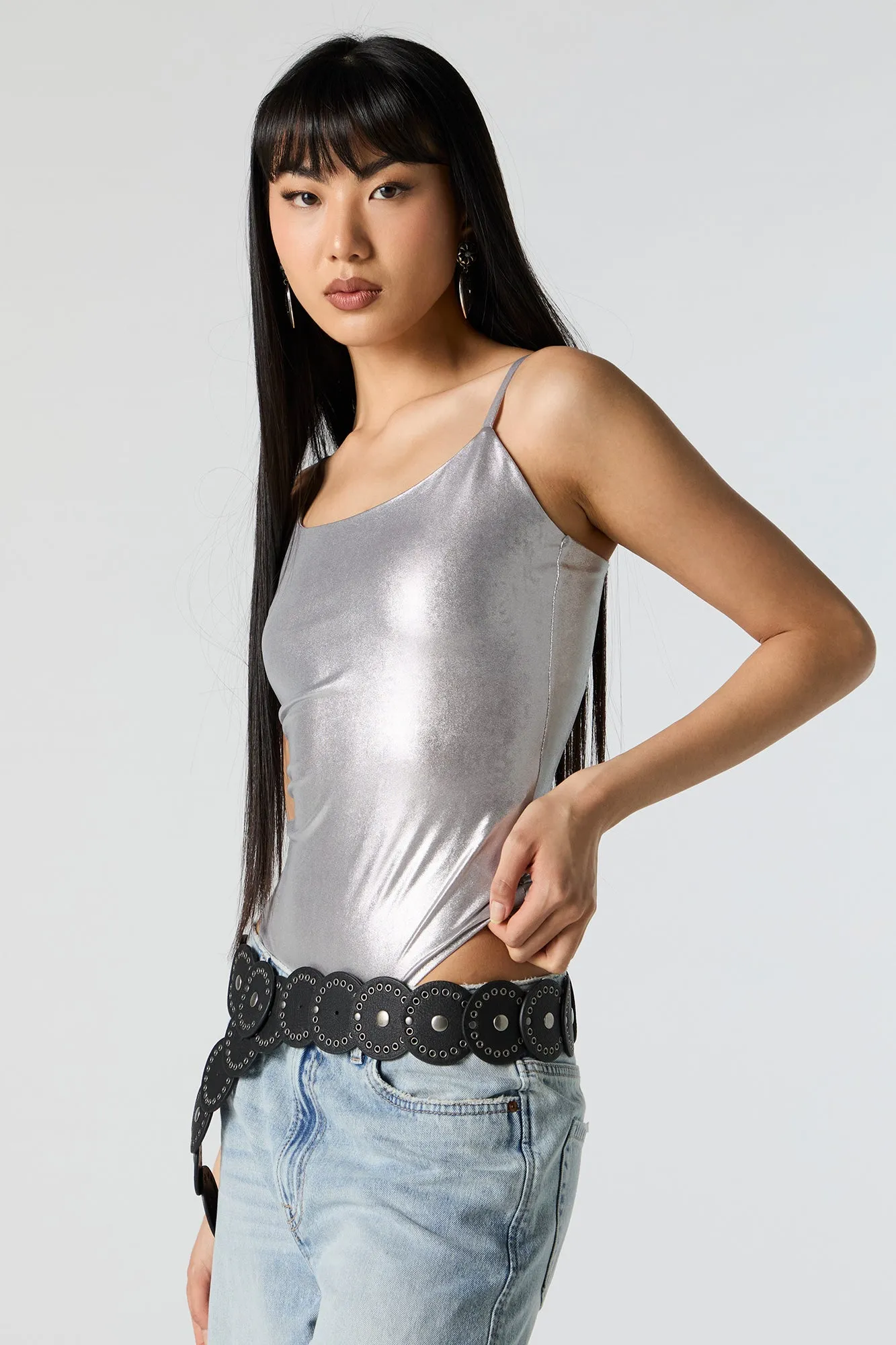 Metallic Scoop Neck Bodysuit sold by Charlotte Russe product image thumbnail 2