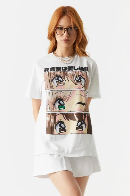 Anime Wink Graphic Boyfriend T-Shirt sold by Charlotte Russe