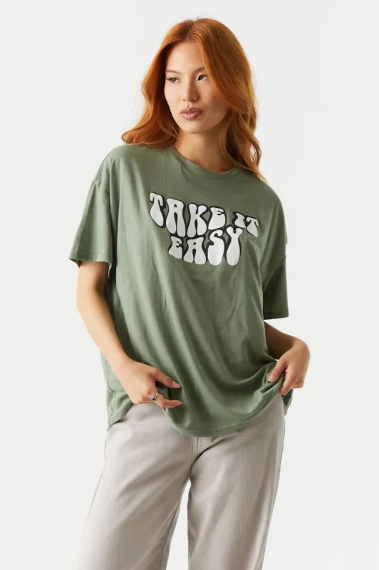 Take It Easy Graphic Boyfriend T-Shirt sold by Charlotte Russe