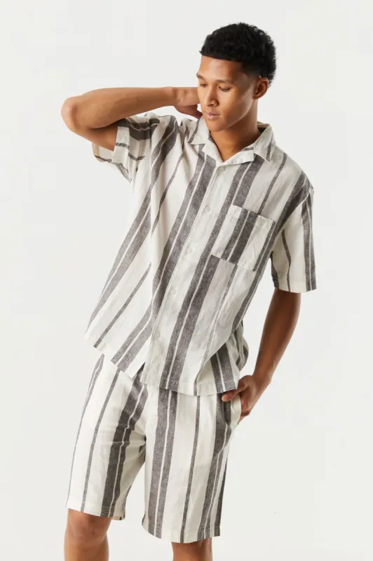 Striped Linen Button-Up T-Shirt sold by Charlotte Russe