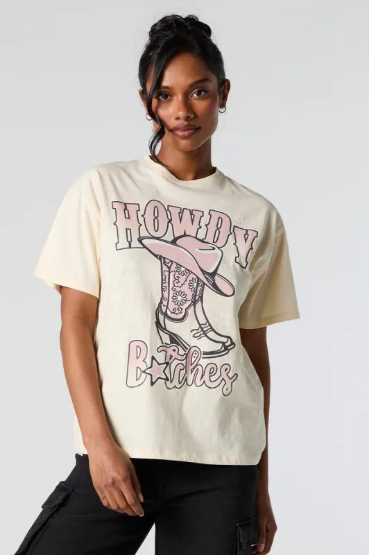 Howdy Btches Graphic Boyfriend T-Shirt sold by Charlotte Russe