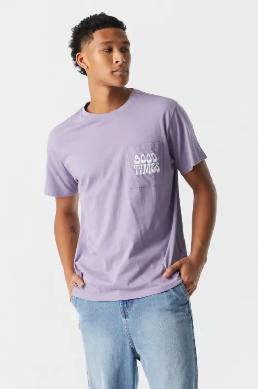 Embroidered Good Times Pocket T-Shirt sold by Charlotte Russe