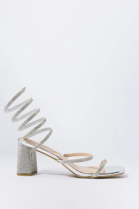 Silver Rhinestone Wrap Up Heel sold by Charlotte Russe
