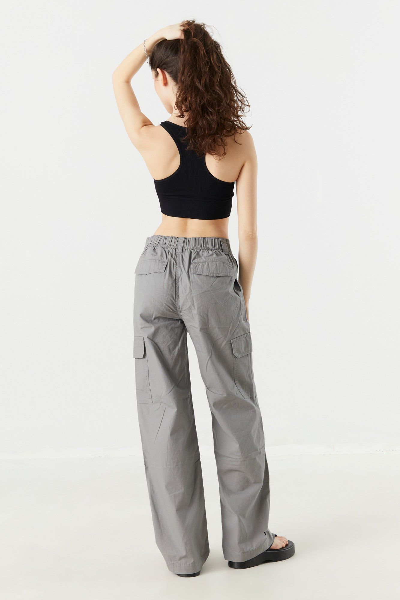 Grey Poplin Wide Leg Cargo Pant sold by Charlotte Russe product image thumbnail 3