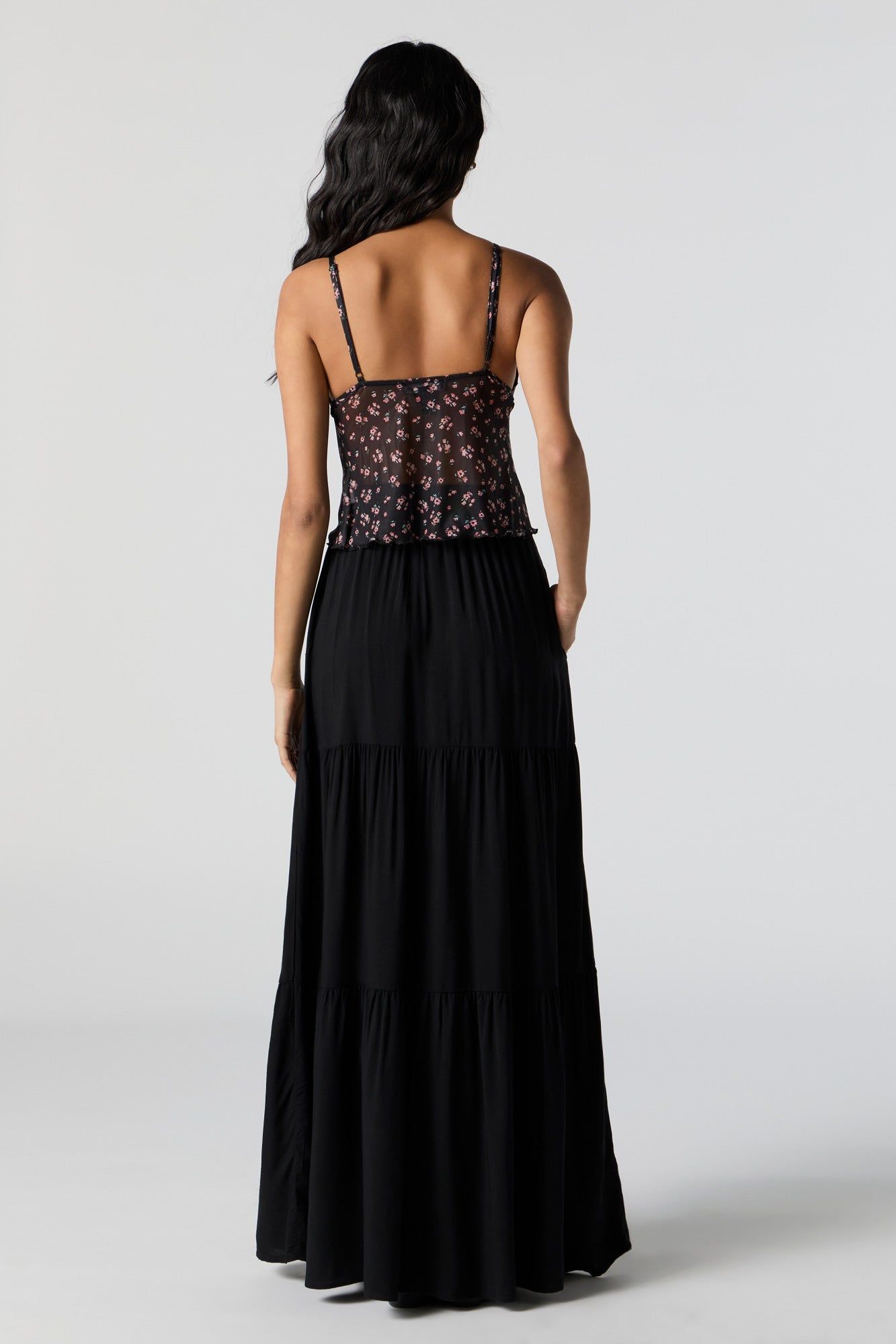 Black High Rise Tiered Maxi Skirt sold by Charlotte Russe product image thumbnail 2
