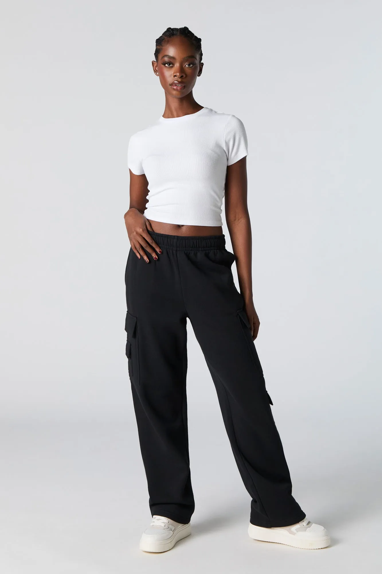 Fleece Wide Leg Cargo Sweatpant sold by Charlotte Russe product image thumbnail 4