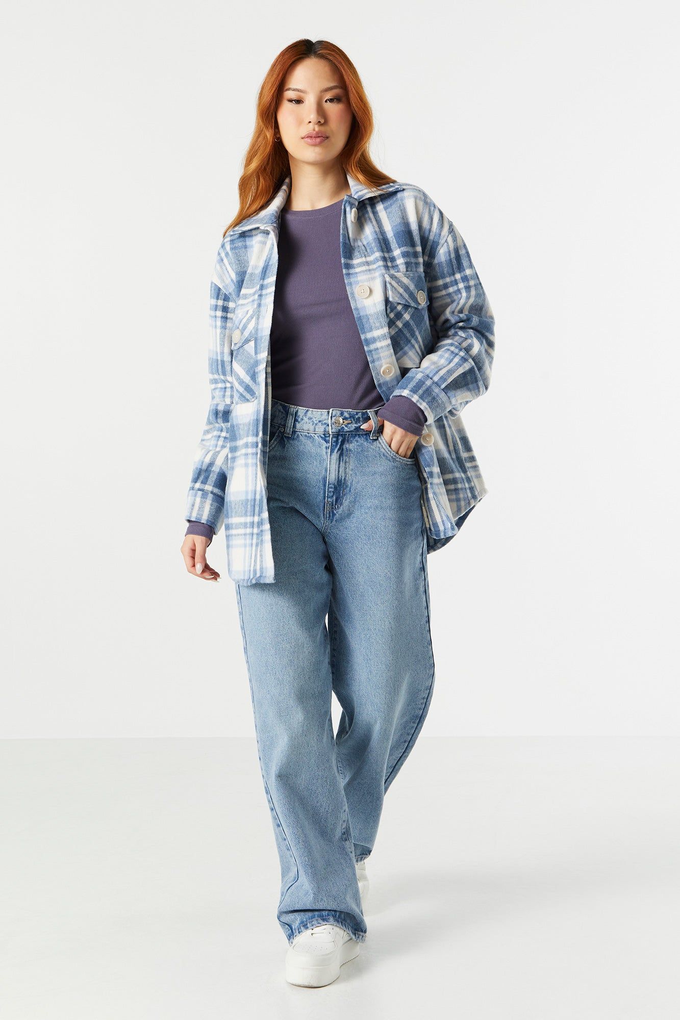 Blue Plaid Shacket sold by Charlotte Russe product image thumbnail 3