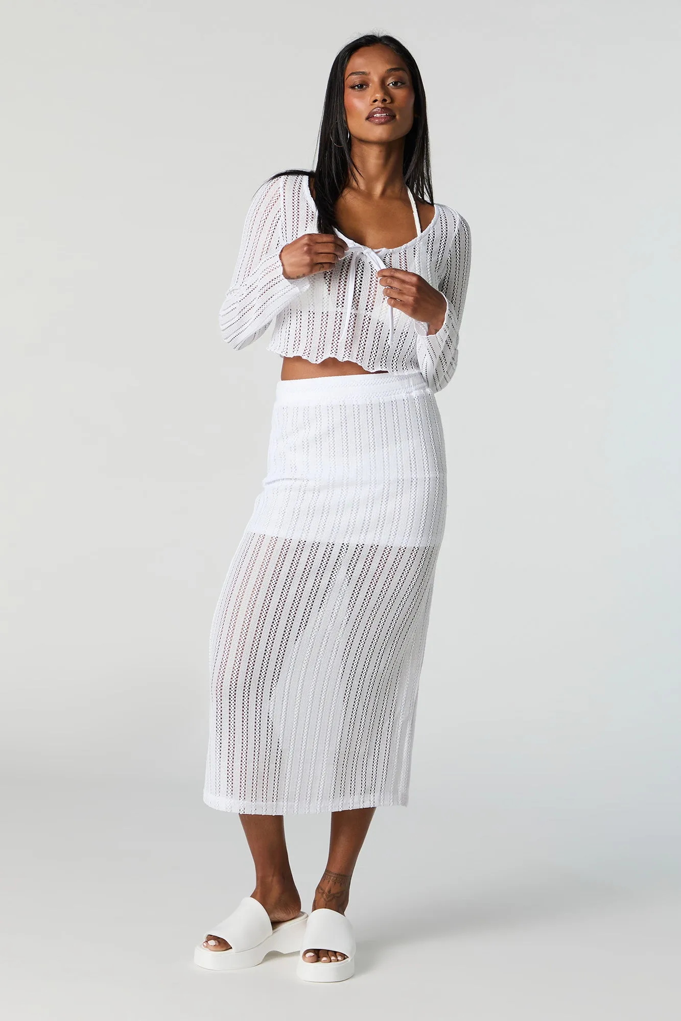 Crochet Cropped Long Sleeve Cover Up sold by Charlotte Russe product image thumbnail 3