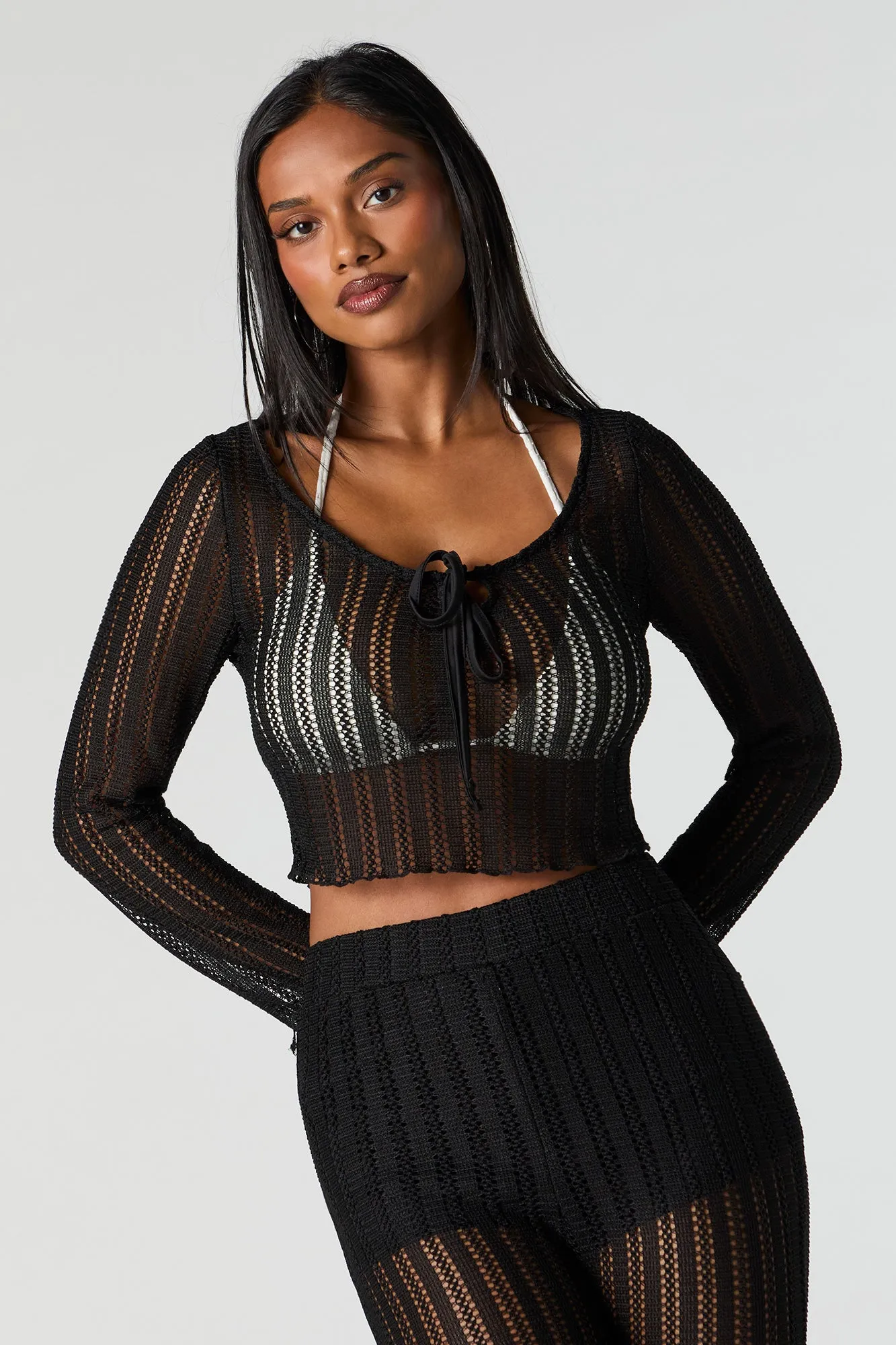 Crochet Cropped Long Sleeve Cover Up sold by Charlotte Russe product image thumbnail 4