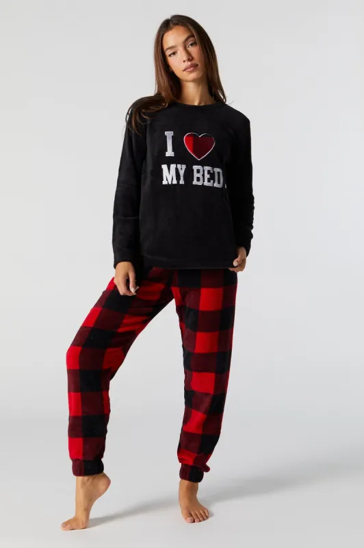 I Love My Bed 2 Piece Plush Pajama Set sold by Charlotte Russe