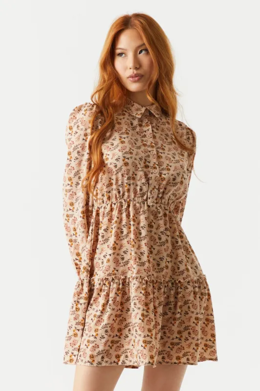 Floral Print Cinched Waist Shirt Dress sold by Charlotte Russe