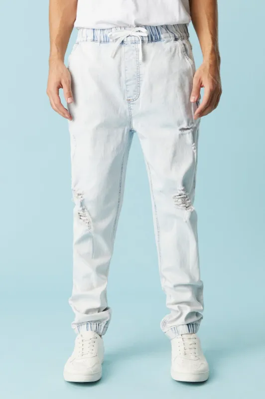 Distressed Light Wash Straight Leg Denim Jogger sold by Charlotte Russe