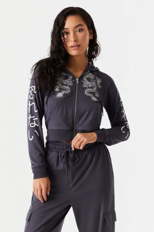 Soft Dragon Graphic Zip Crop Hoodie sold by Charlotte Russe