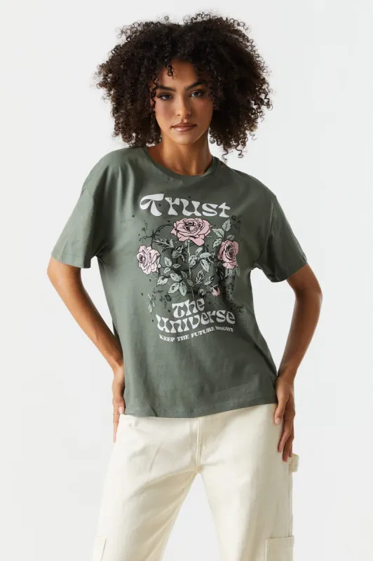 Trust The Universe Graphic Boyfriend T-Shirt sold by Charlotte Russe