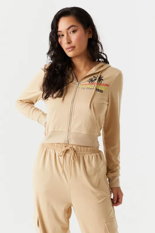 Soft Racing 1981 Graphic Zip Crop Hoodie sold by Charlotte Russe