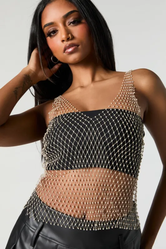 Rhinestone Fishnet V-Neck Tank sold by Charlotte Russe