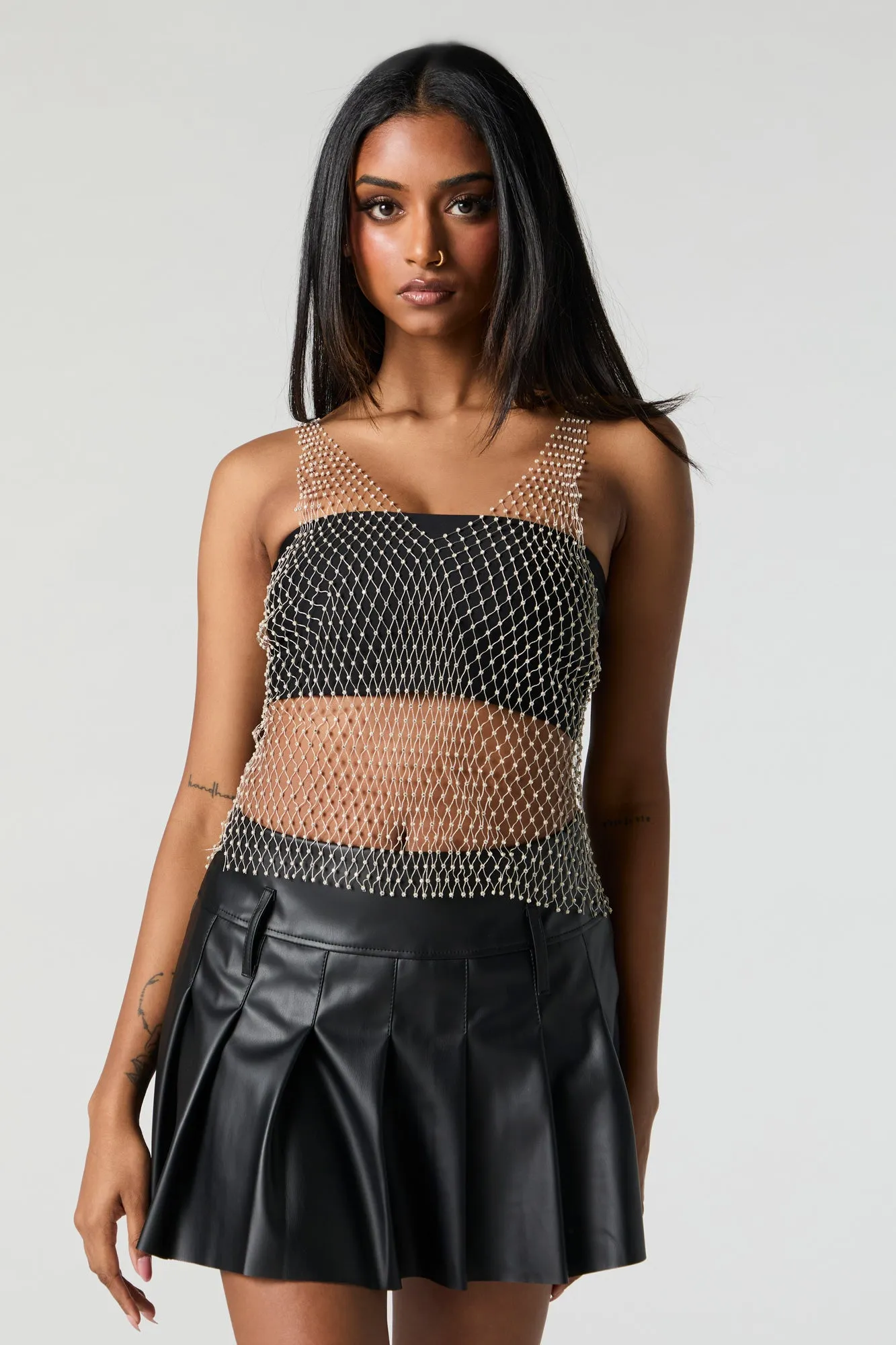 Rhinestone Fishnet V-Neck Tank sold by Charlotte Russe product image thumbnail 5