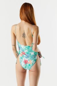 Tropical Print V-Neck Side Tie One Piece Swimsuit sold by Charlotte Russe