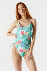 Tropical Print V-Neck Side Tie One Piece Swimsuit sold by Charlotte Russe