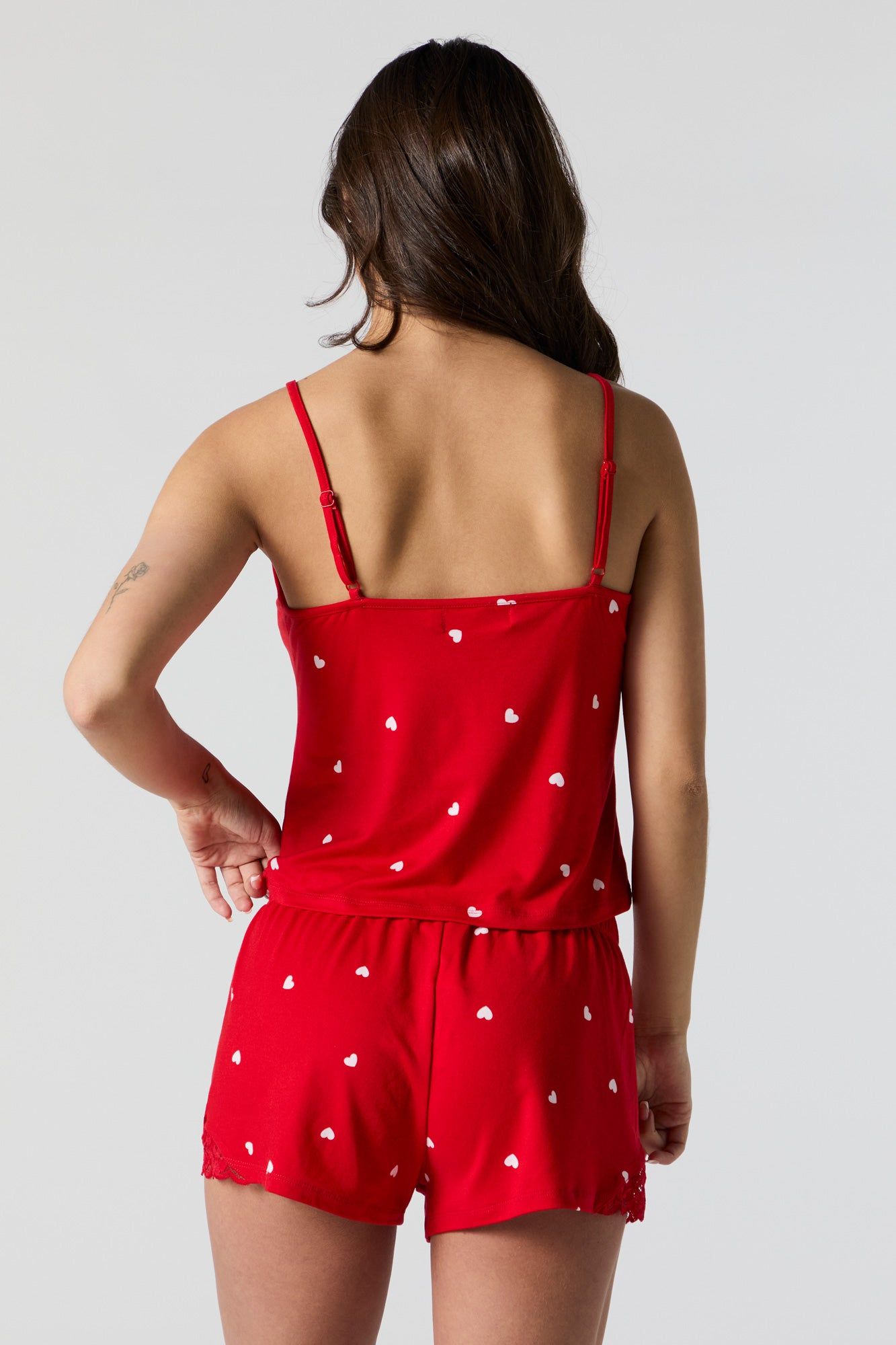 Heart Print Lace Trim 2 Piece Pajama Set sold by Charlotte Russe product image thumbnail 2