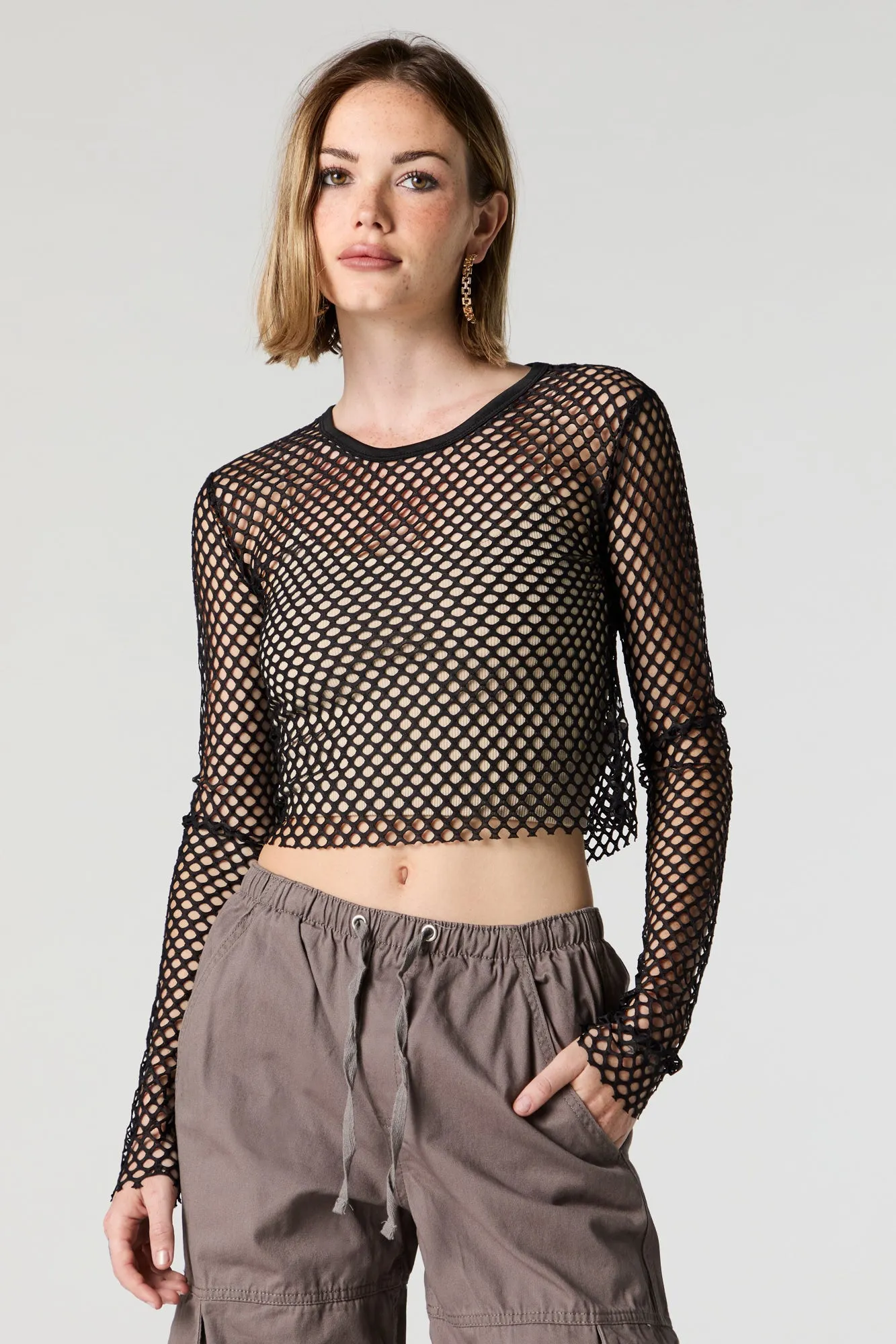 Wide Fishnet Long Sleeve Crop Top sold by Charlotte Russe product image thumbnail 5