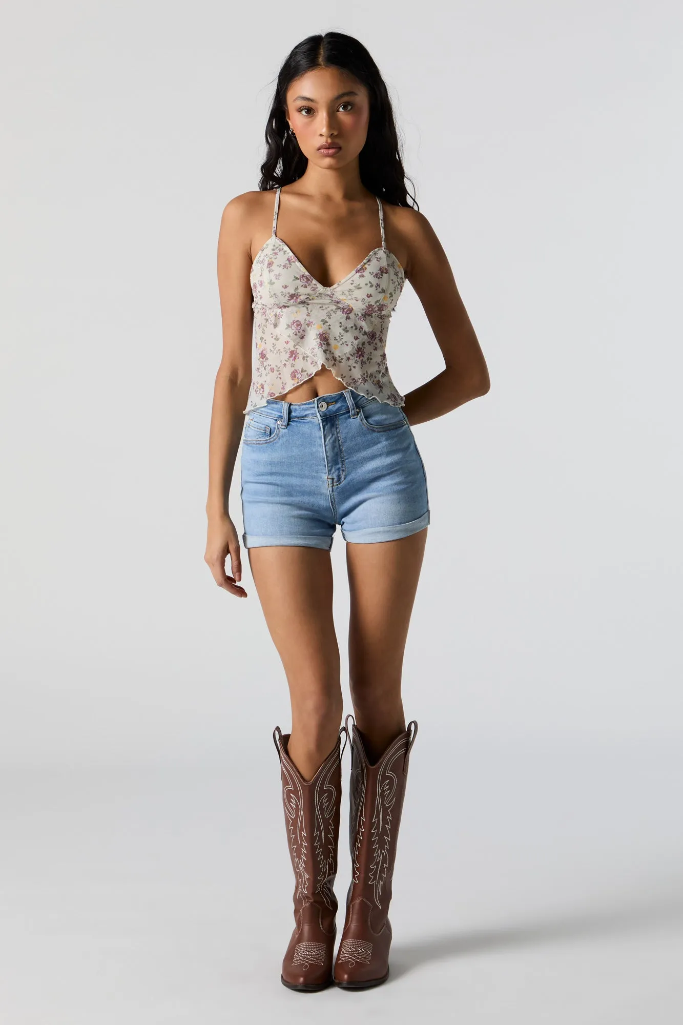Floral Mesh V-Neck Tank sold by Charlotte Russe product image thumbnail 4