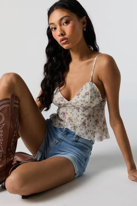 Floral Mesh V-Neck Tank sold by Charlotte Russe