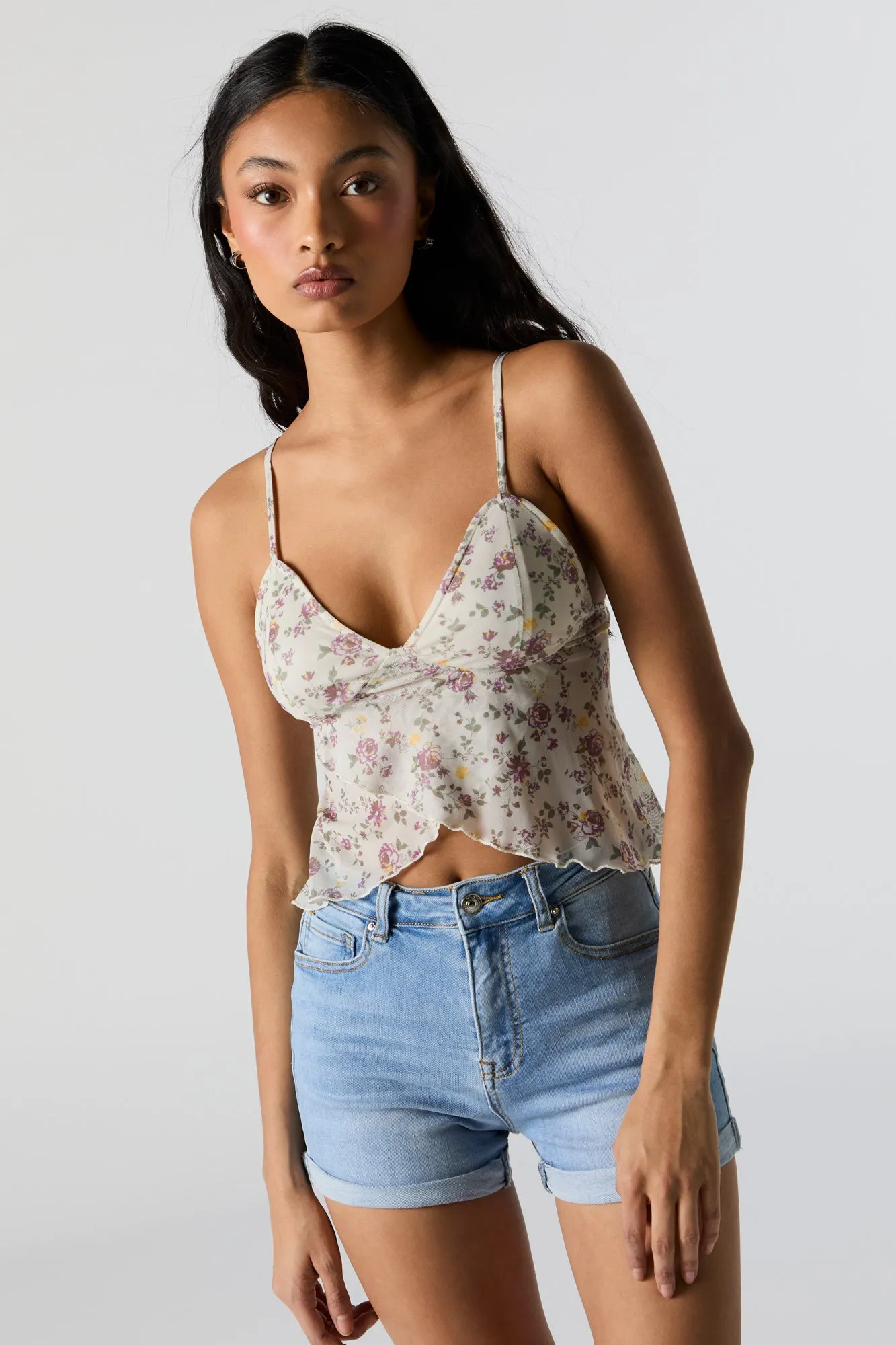 Floral Mesh V-Neck Tank sold by Charlotte Russe product image thumbnail 3